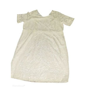 Investments XL Cream Ivory Off White Floral Lace Short Sleeve Dress Beach Poly